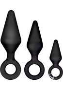 Luxe Night Rimmer Silicone Anal Kit (3 Piece Kit) - Black