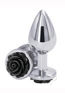Rear Assets Rose Aluminum Anal Plug - Medium - Black/silver