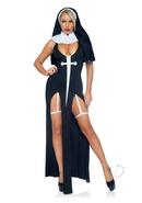 Leg Avenue Sultry Sinner Dual Slit Garter Dress With Vinyl Cross Detail, Vinyl Collar, And Nun Habit (3 Piece) - Small - Black/white
